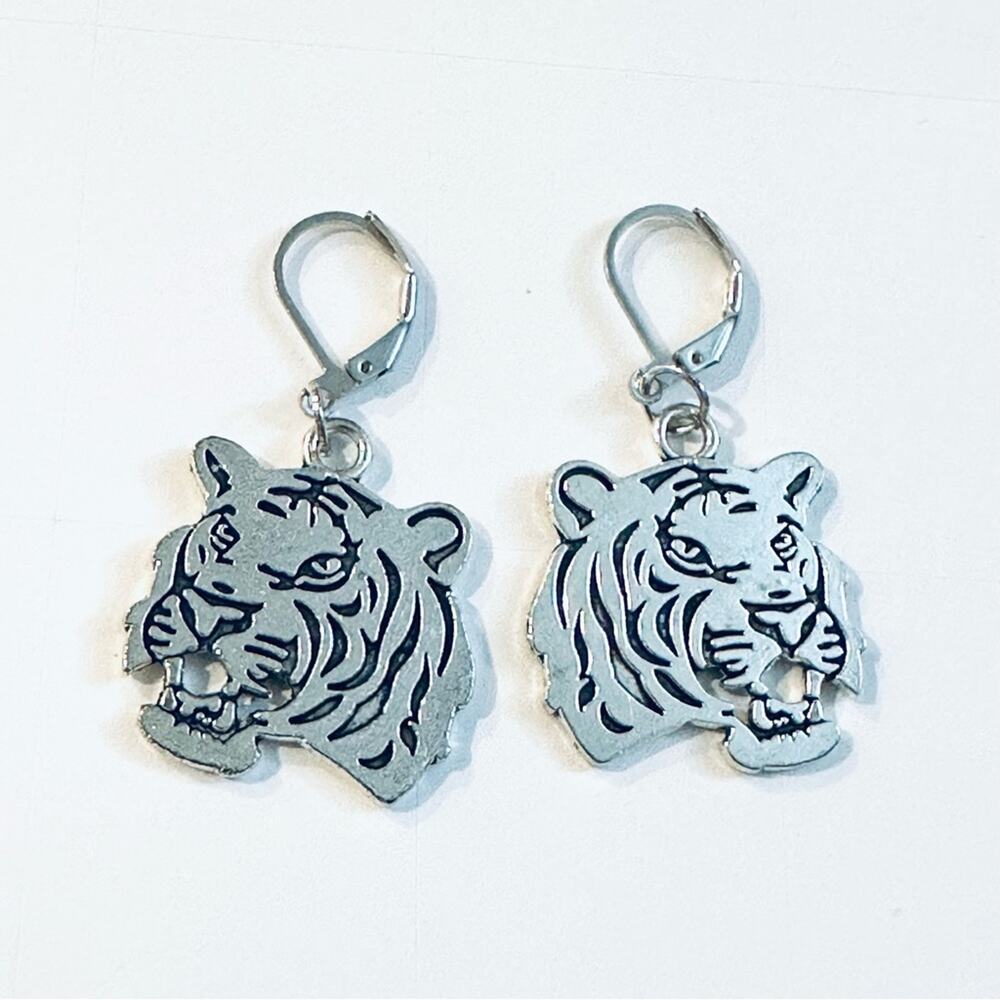 Cincinnati Bengals Tiger Silver Earrings